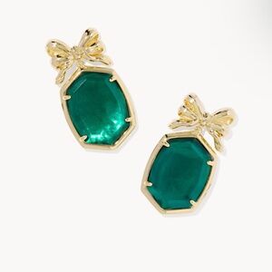 Daphne Bow Gold Drop Earrings In Pine Illusion